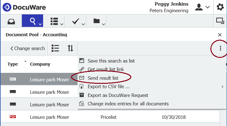 Sending Link from Result Lists